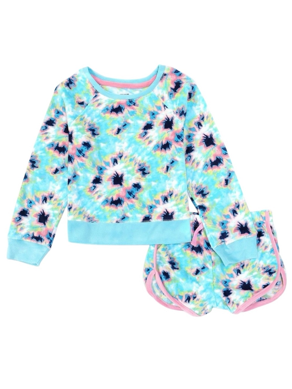 Dreamlife Girls Tie Dye Plush Velour Pajama Set Long Sleeve Shorts Large 14/16